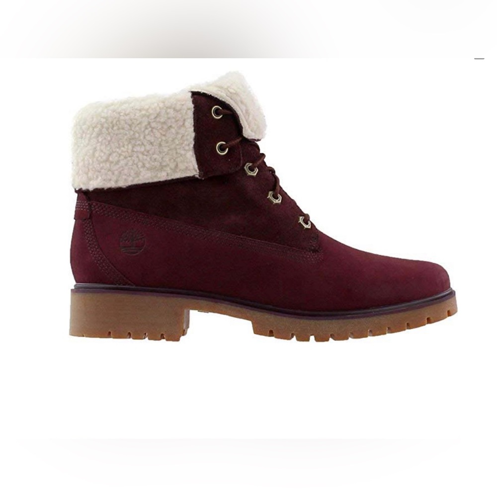 Timberland Jayne Waterproof Teddy Fleece Fold Down Boot Burgundy size 8